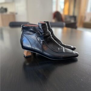 Black Ankle Boots with Unique Heel